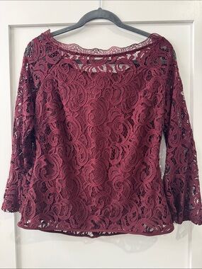 Adrianna Papell Burgundy Lace Overlay Blouse